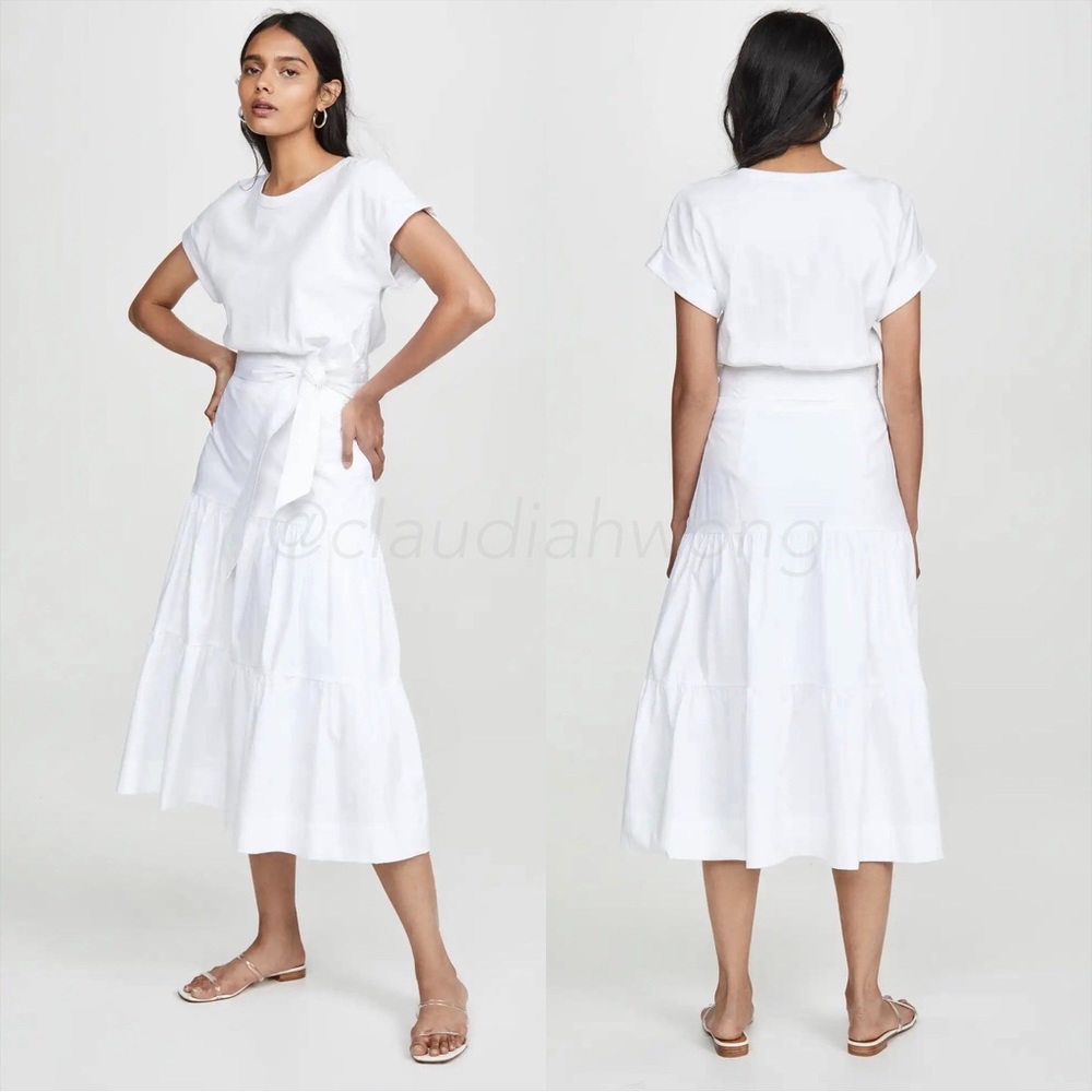 VERONICA BEARD Trail Belted Tiered Midi Dress in White